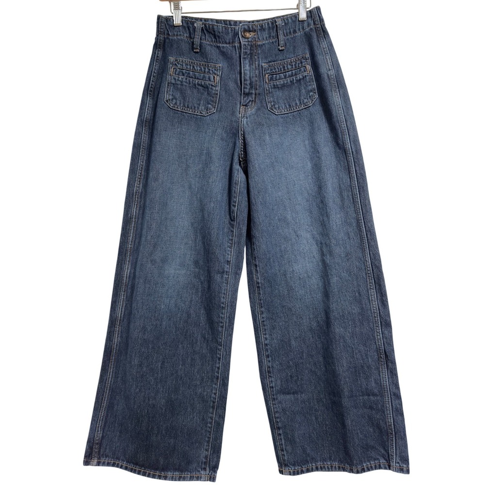 Old Navy High Rise Baggy Wide Leg Jeans‎ Womens 4 Dark Wash Cotton Patch Pockets